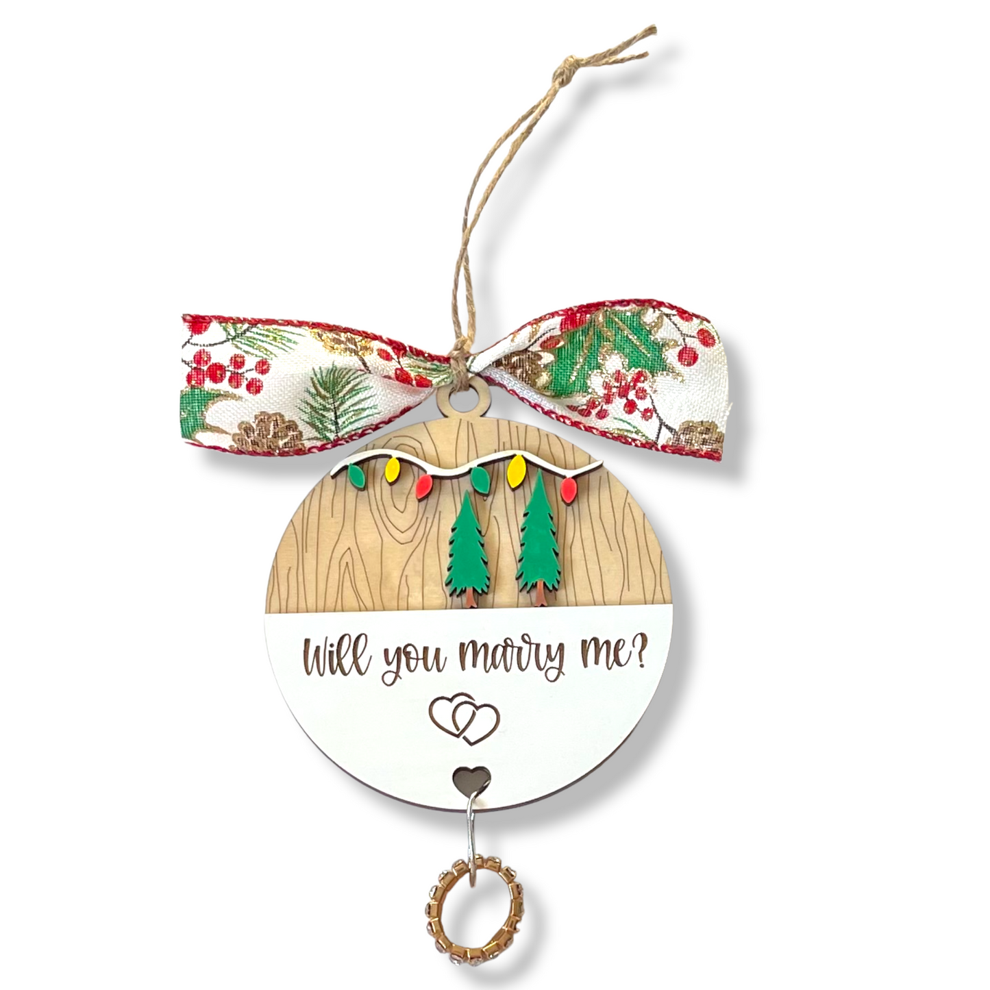 Will You Marry Me Woodland Layered Christmas Ornament Hearts Engagement Ring String Wedding Surprise