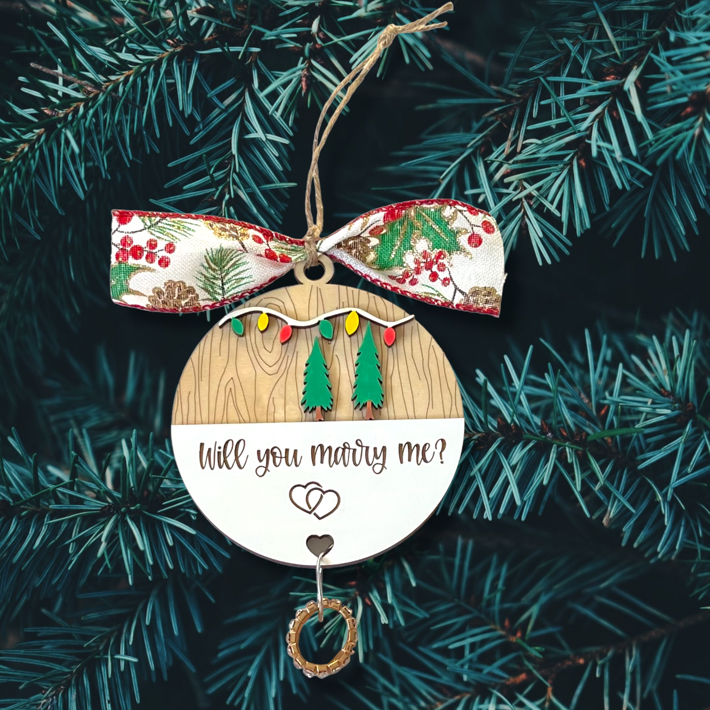 Will You Marry Me Woodland Layered Christmas Ornament Hearts Engagement Ring String Wedding Surprise