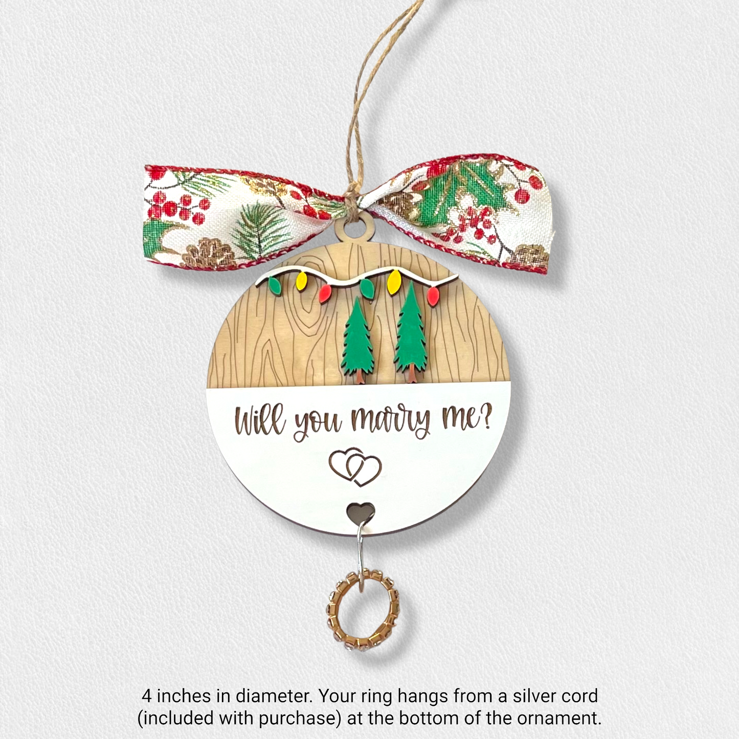 Will You Marry Me Woodland Layered Christmas Ornament Hearts Engagement Ring String Wedding Surprise