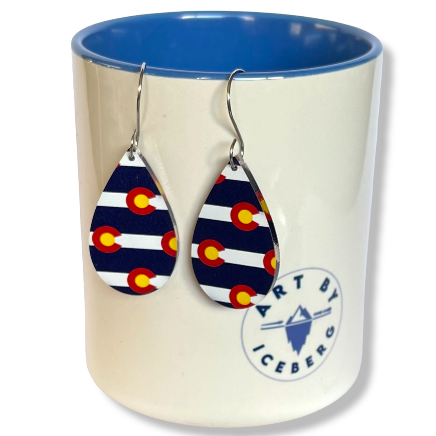 Colorado Earrings State Flag Acrylic Conversation Piece Two Pairs for One Price Teardrop and Bar Shaped Earrings CO